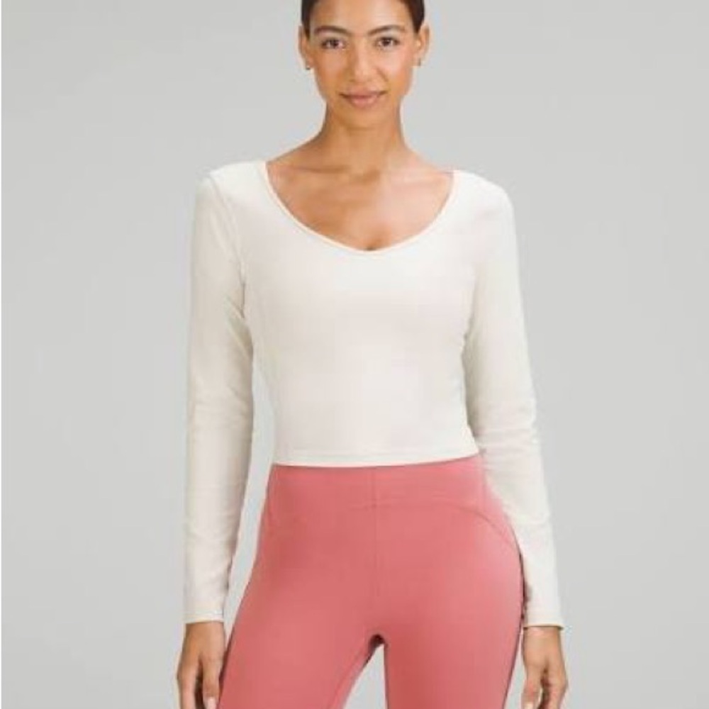 Lululemon Align Long Sleeve Shirt White Long-Sleeve Scoop Neck Crop Top